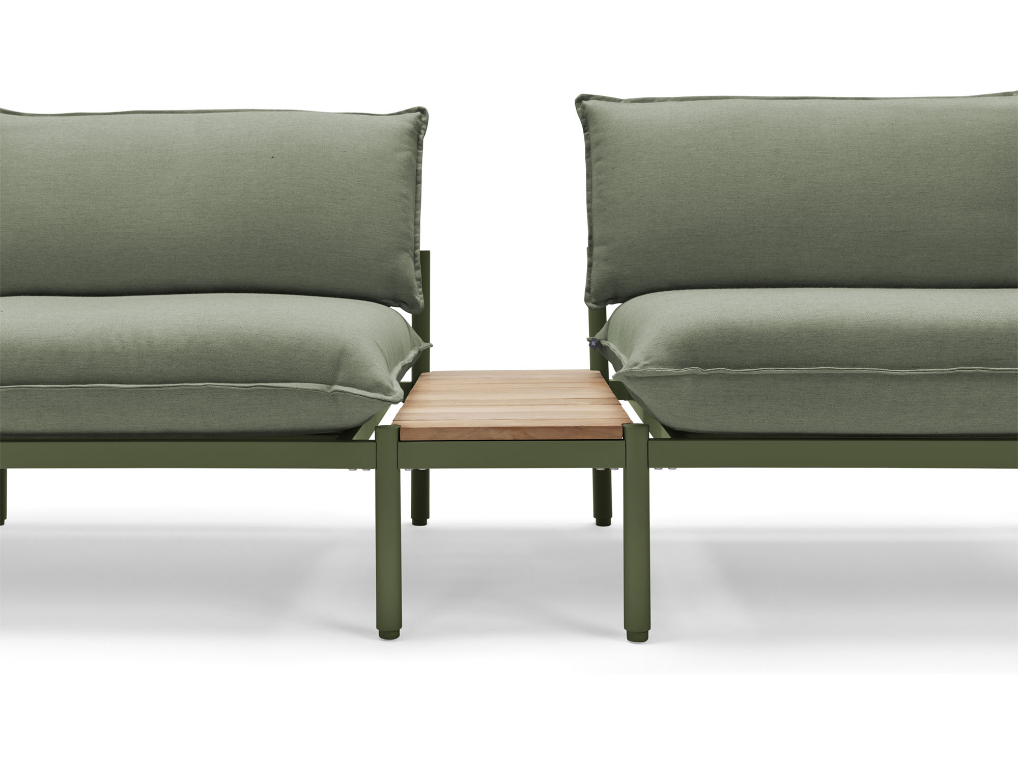 Front view of wood and green small outdoor end table